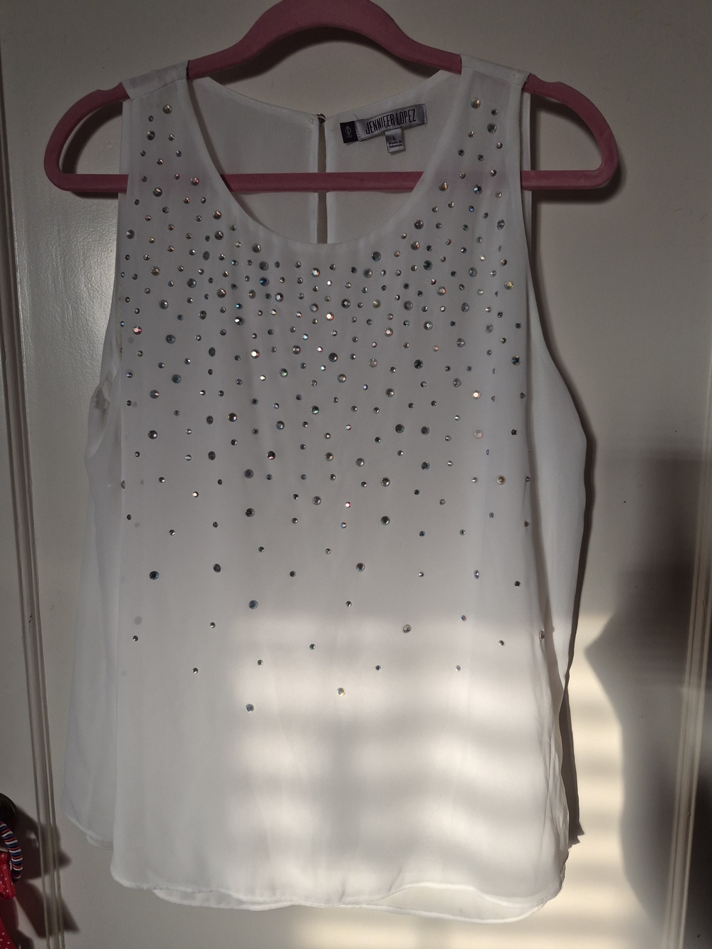 Jennifer Lopez White Sleeveless Embellished Camisole
